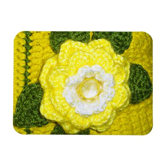 Hellgelbe Rose-Grüne Blätter Crochet Print on Magnet (Horizontal)