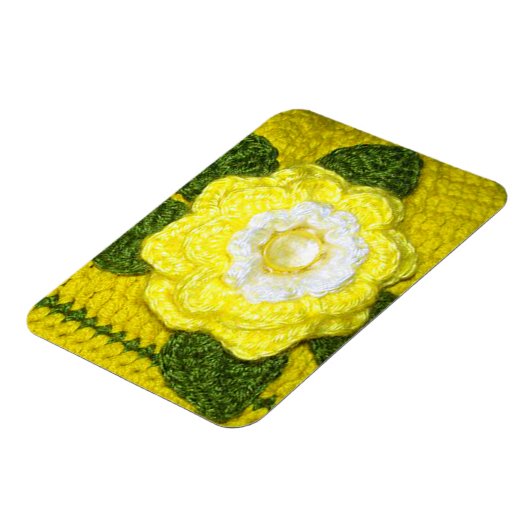Hellgelbe Rose-Grüne Blätter Crochet Print on Magnet (Linke Seite)
