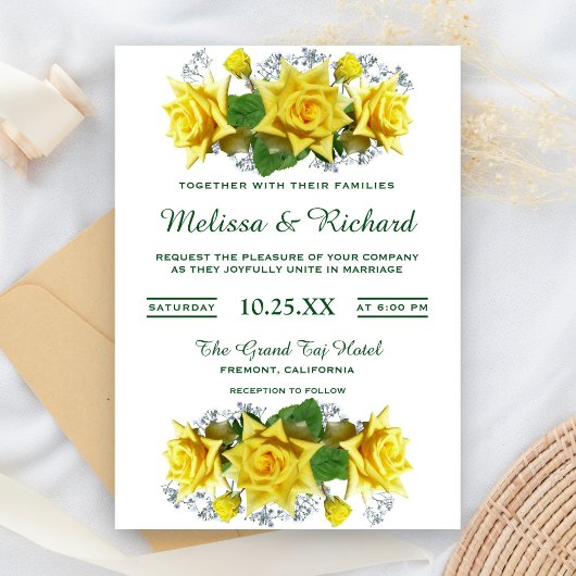 Hellgelbe Rosen Einladung zur Hochzeit