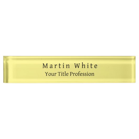Hellgelbe Schlicht Elegante Beruflich Moderne Namensplakette (Vorderseite)