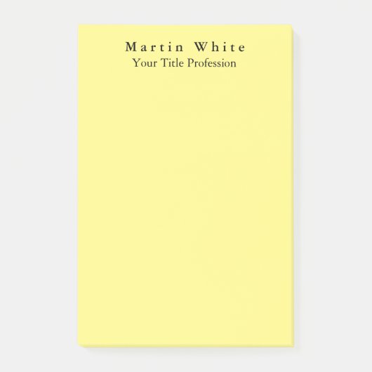 Hellgelbe Schlicht Elegante Beruflich Moderne Post-it Klebezettel (Vorderseite)
