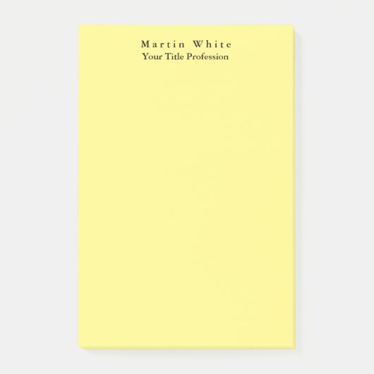 Hellgelbe Schlicht Elegante Beruflich Moderne Post-it Klebezettel (Vorderseite)