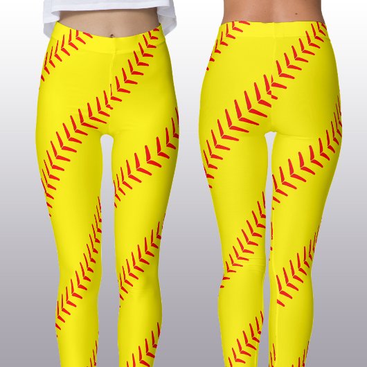 Hellgelbe Schnürsenkel-Softball-Stiche (Nähte) Leggings