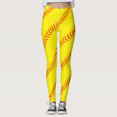 Hellgelbe Schnürsenkel-Softball-Stiche (Nähte) Leggings (Vorderseite)