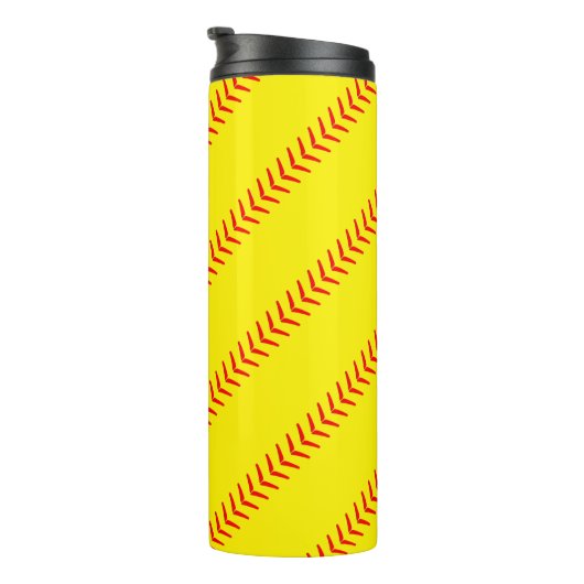 Hellgelbe Schnürsenkel-Softball-Stiche (Nähte) Thermosbecher (Nach rechts gedreht)