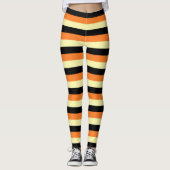 Hellgelbe, schwarze und orange Streifen Leggings (Vorderseite)
