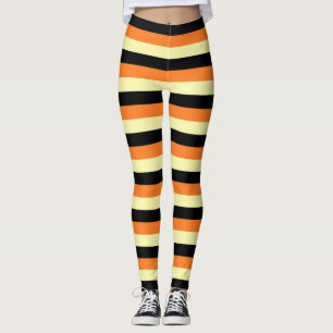 Hellgelbe, schwarze und orange Streifen Leggings