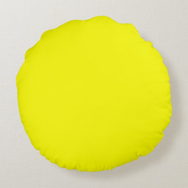 Hellgelbe, solide Grundfarbe schlicht Rundes Kissen (Rückseite)