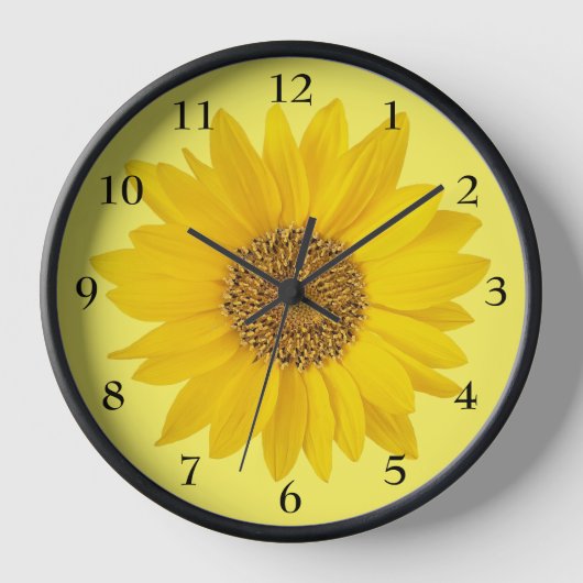 Hellgelbe Sonnenblume auf hellgelb Uhr (Vorderseite)