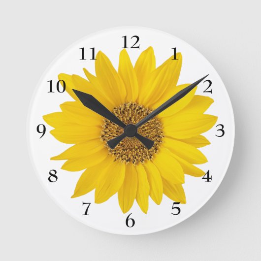 Hellgelbe Sonnenblume auf weißer Blume Runde Wanduhr (Vorderseite)