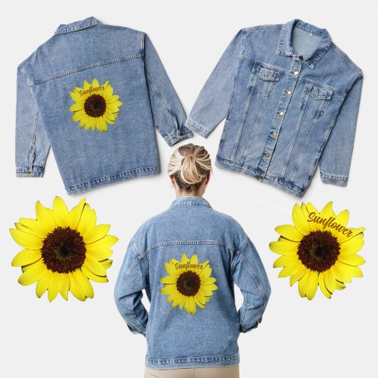 Hellgelbe Sonnenblume, fotografisch Jeansjacke