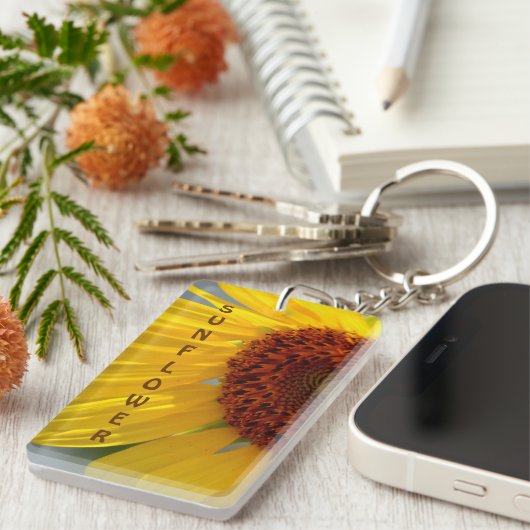 Hellgelbe Sonnenblume Personalisiert Schlüsselanhänger (Vorderseite rechts)