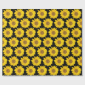 Hellgelbe Sonnenblumen auf schwarzem Hintergrund Geschenkpapier (Flach)