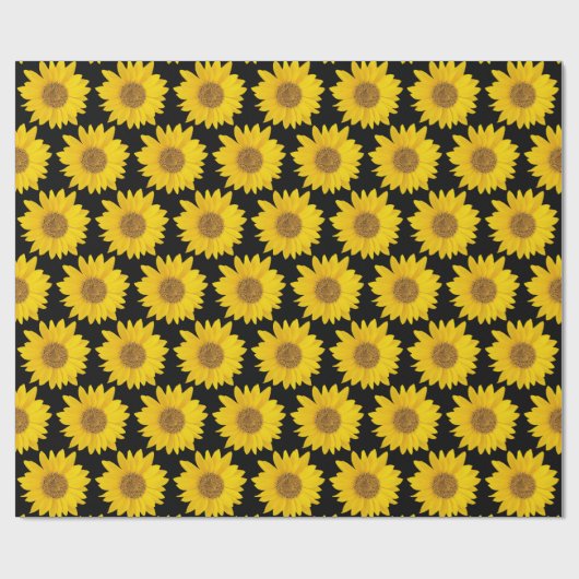 Hellgelbe Sonnenblumen auf schwarzem Hintergrund Geschenkpapier (Flach)