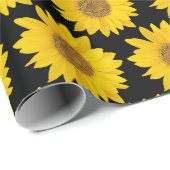 Hellgelbe Sonnenblumen auf schwarzem Hintergrund Geschenkpapier (Rolleneckpunkt)