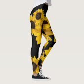 Hellgelbe Sonnenblumen auf schwarzem Hintergrund Leggings (Rechts)