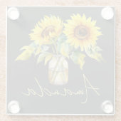 Hellgelbe Sonnenblumen auf schwarzem Minimalistisc Glasuntersetzer (Rückseite)