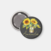 Hellgelbe Sonnenblumen auf schwarzem Minimalistisc Magnet (Vorderseite/Rückseite)