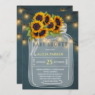 Hellgelbe Sonnenblumen Mason Jar Babydusche Einladung