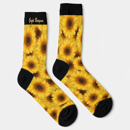 Hellgelbe Sonnenblumen mit Name Crew Socken (Rechts)