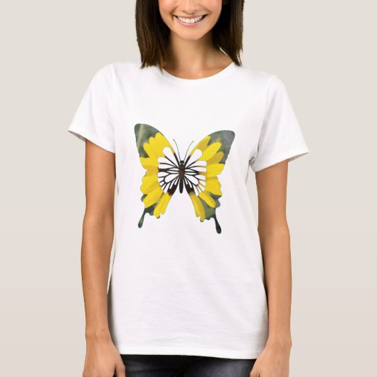 Hellgelbe Sonnenblumenschmetterling-Blume T-Shirt (Vorderseite)