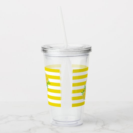Hellgelbe Streifen Zitrusfrüchte-Scheiben-Monogram Acryltrinkbecher (Links)