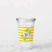 Hellgelbe Streifen Zitrusfrüchte-Scheiben-Monogram Acryltrinkbecher (Rückseite)