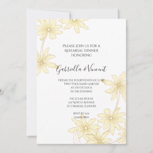 Hellgelbe Tischtennis Hochzeitessen Probe Einladung (Vorderseite)