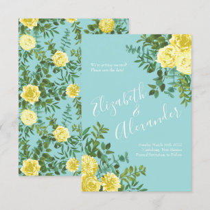 Hellgelbe und Aquamarine Aqua Rose Hochzeitstag Re Einladung