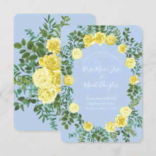 Hellgelbe und blassblaue Rosen-Hochzeitseinladung Einladung