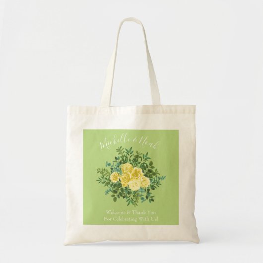 Hellgelbe und blassgrüne Rose Blumenzehen Tragetasche (Vorne)