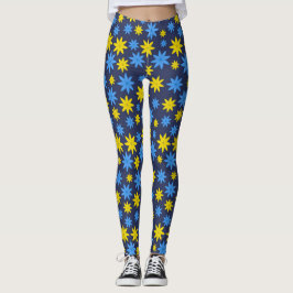Hellgelbe und blaue Blumenmuster Leggings