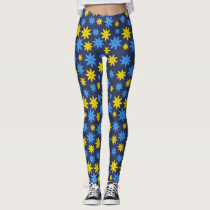 Hellgelbe und blaue Blumenmuster Leggings