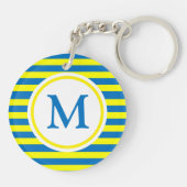 Hellgelbe und blaue Streifen Monogramm Schlüsselanhänger (Rückseite)