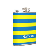 Hellgelbe und blaue Streifen Personalisiert Flachmann (Rechts)