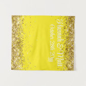 Hellgelbe und goldene Glitter-Hochzeits-Fotobooth  Wandteppich (Vorderseite (Horizontal))