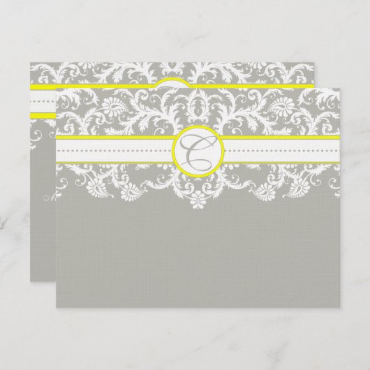 Hellgelbe und graue Damaskus-Antwortkarten RSVP Karte (Vorne/Hinten)