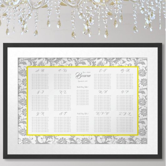 Hellgelbe und graue Sitzkarte alphabetisch Poster