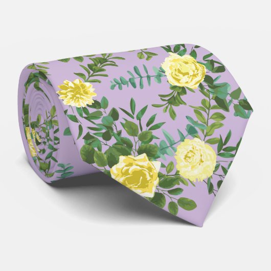 Hellgelbe und Lilac Lila Rose Blumenzehen Krawatte (Gerollt)