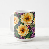 Hellgelbe und violette Blumen farbenfrohe Blumen Kaffeetasse (Vorderseite Links)