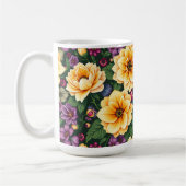 Hellgelbe und violette Blumen farbenfrohe Blumen Kaffeetasse (Links)