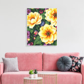 Hellgelbe und violette Blumen farbenfrohe Blumen Leinwanddruck (Insitu (Wohnzimmer))