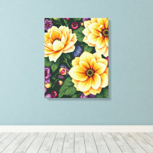 Hellgelbe und violette Blumen farbenfrohe Blumen Leinwanddruck