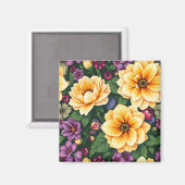 Hellgelbe und violette Blumen farbenfrohe Blumen Magnet (Vorderseite/Rückseite)