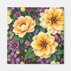 Hellgelbe und violette Blumen farbenfrohe Blumen Magnet