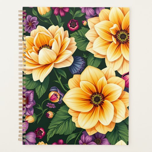 Hellgelbe und violette Blumen farbenfrohe Blumen Planer (Vorderseite)