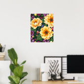 Hellgelbe und violette Blumen farbenfrohe Blumen Poster (Heimbüro)