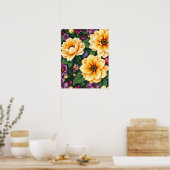 Hellgelbe und violette Blumen farbenfrohe Blumen Poster (Küche)