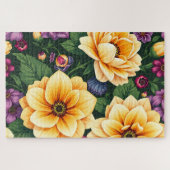 Hellgelbe und violette Blumen farbenfrohe Blumen Puzzle (Horizontal)