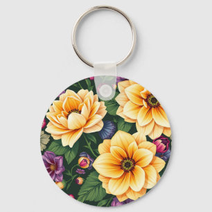 Hellgelbe und violette Blumen farbenfrohe Blumen Schlüsselanhänger